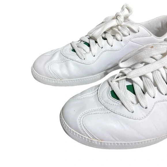 181. 🐊Lacoste White lace up Sneakers with Green Details mens size 12